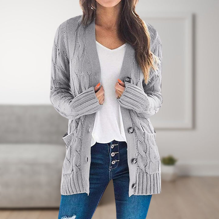 Levoire | Gilet Tricot Mi-Long Avec Boutons Pour Femmes Gris Une taille