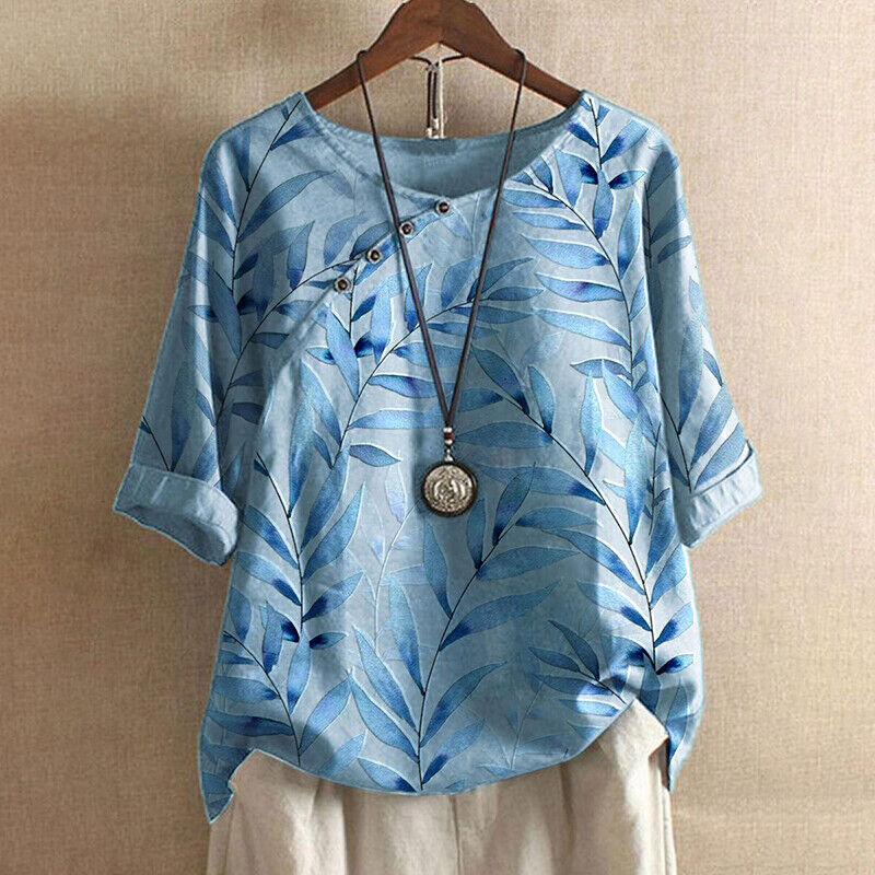 Levoire | Femmes Élégante Chemisier Avec Motif Floral Pour Femmes Bleu