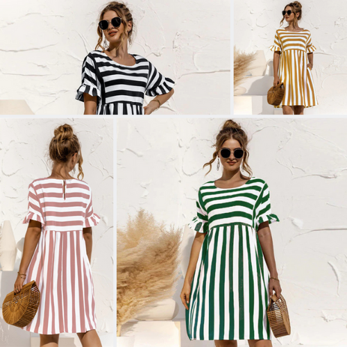 Levoire | Robe Courte Rayée Maternité Volants