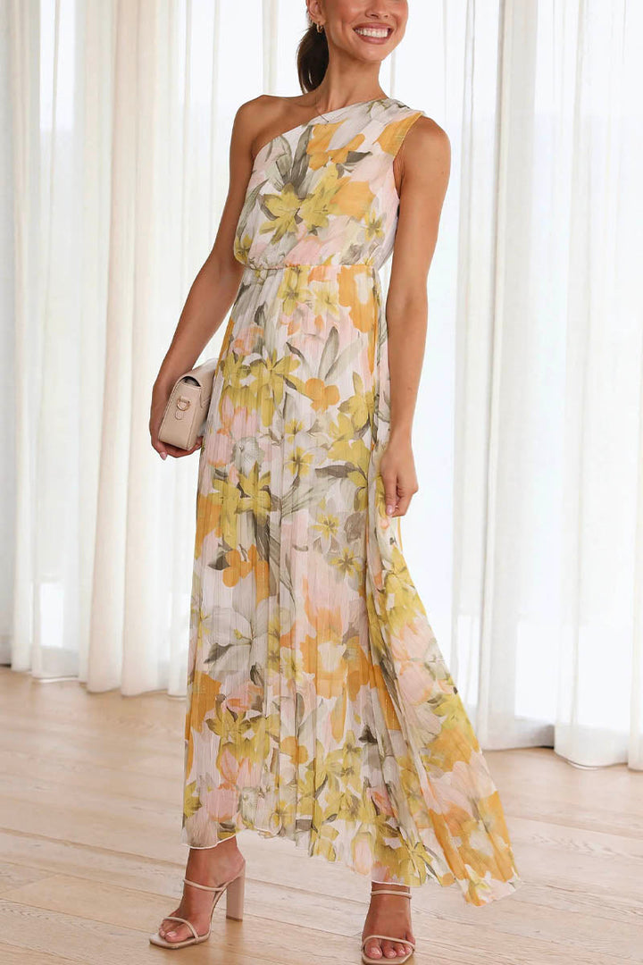 Levoire | Femme Robe décolletée imprimée - Jaune Blanc