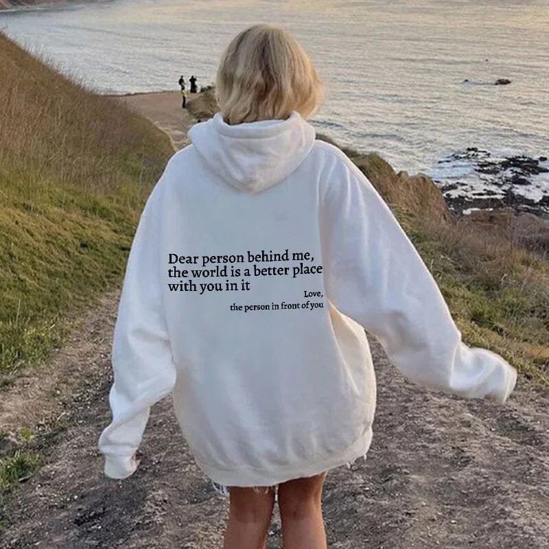 "Hoodie Cher Personne Derrière Moi" Blanc