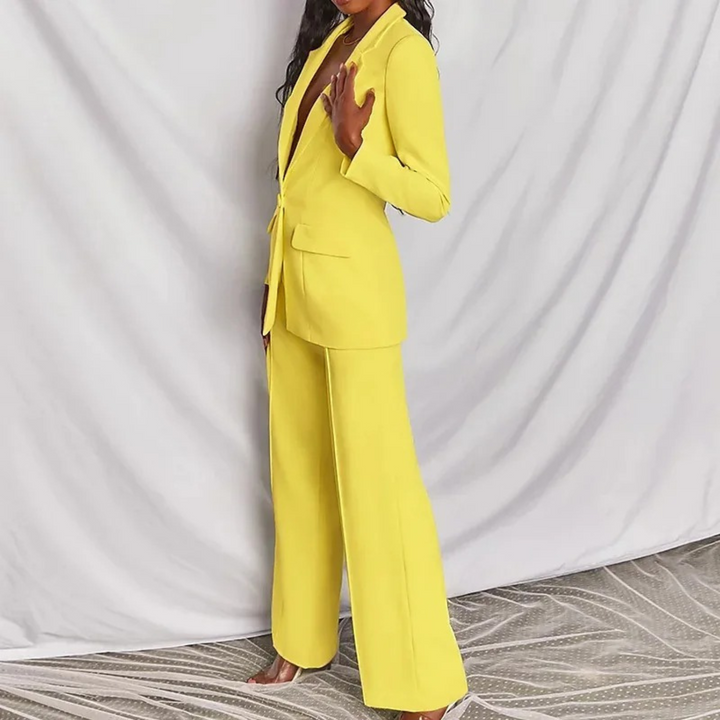 Levoire | Ensemble Deux Pièces Luxueux Pour Femme - Col En V Jaune