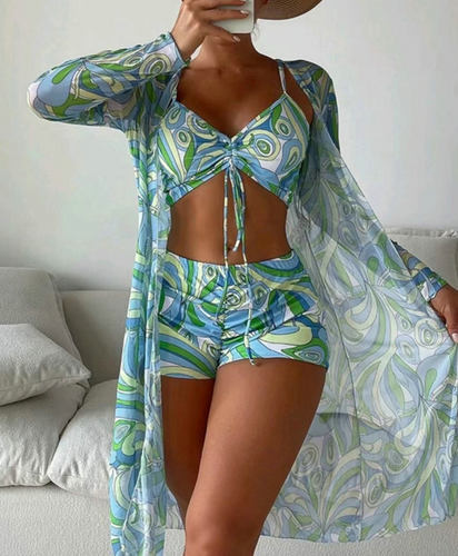 Levoire | Ensemble De Bikini Trois Pièces Avec Cover-Up Transparent Pour Dames