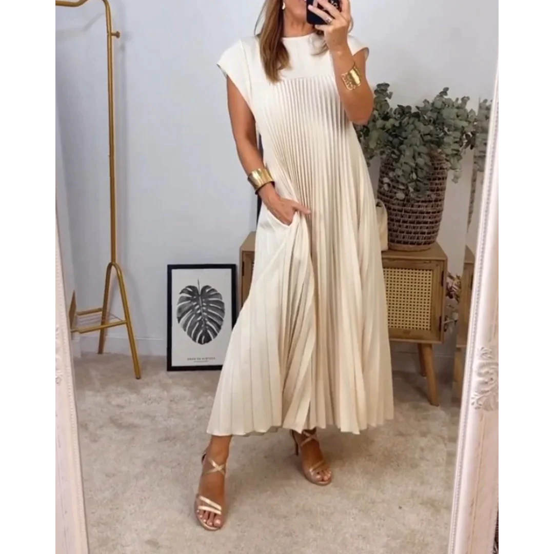 Levoire | Robe sans manches plissée unie élégante pour femmes
