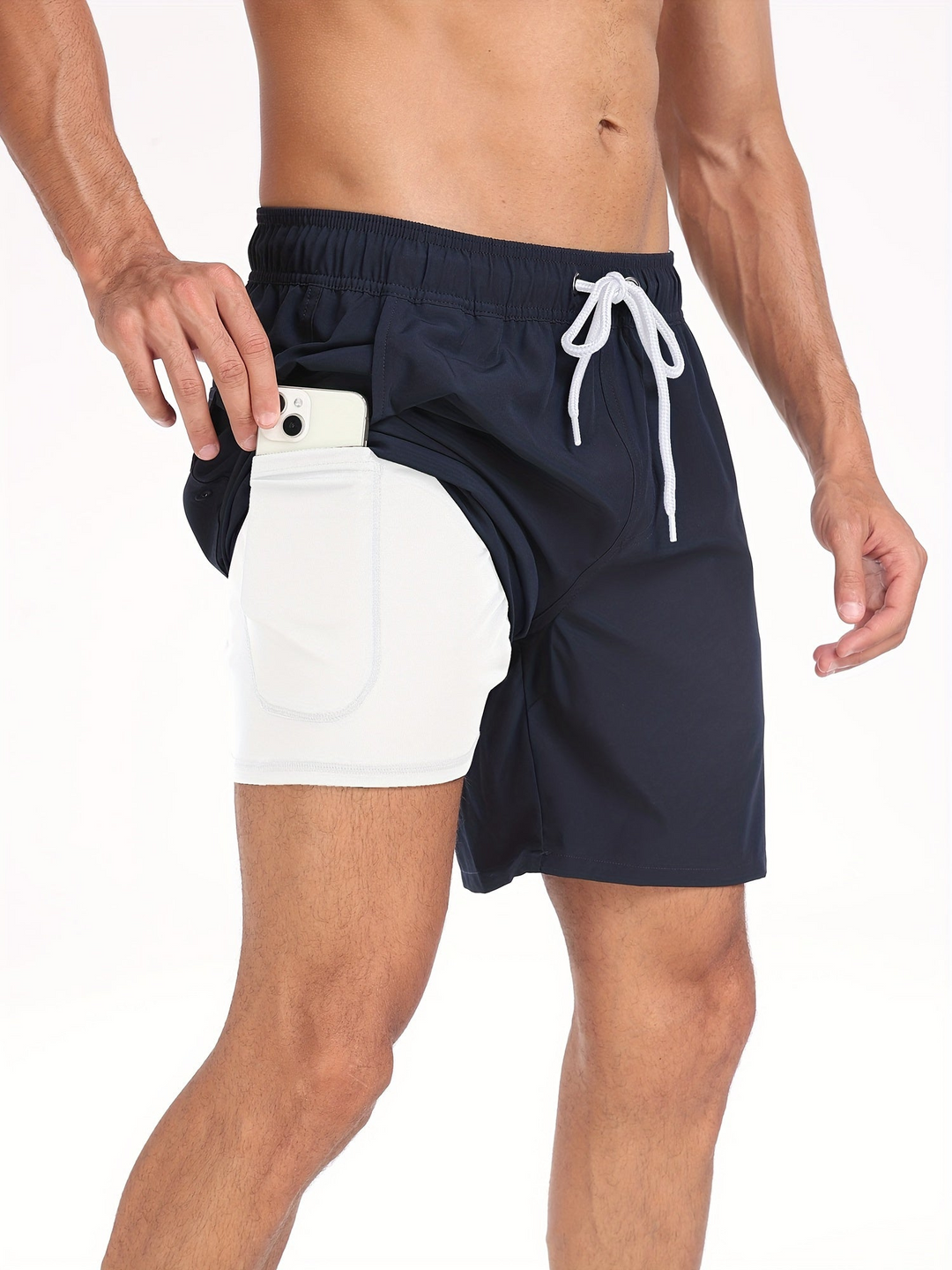 Levoire | Short de bain pour hommes à séchage rapide design à double couche Bleu marine