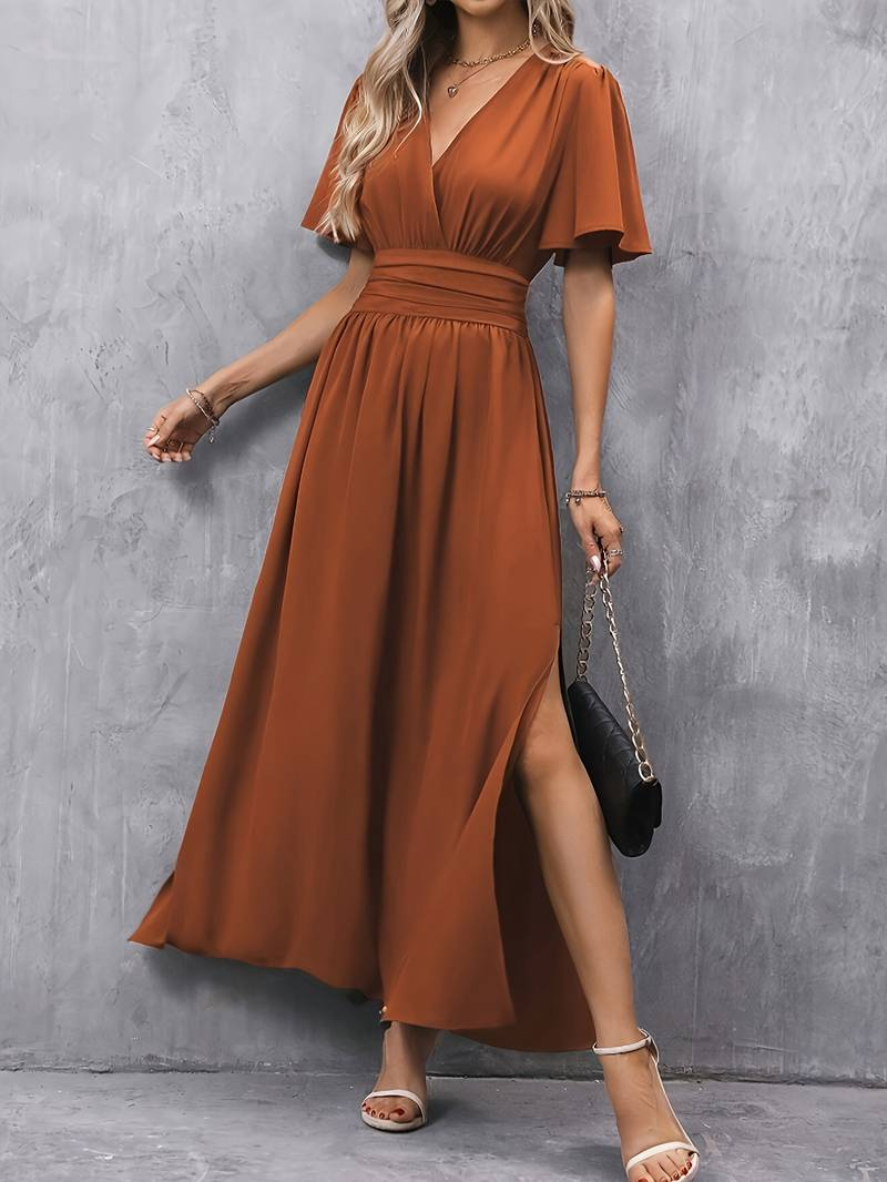 Levoire | Robe Boho Longue pour Femmes avec Fente Brun Élégante pour Femmes Braun
