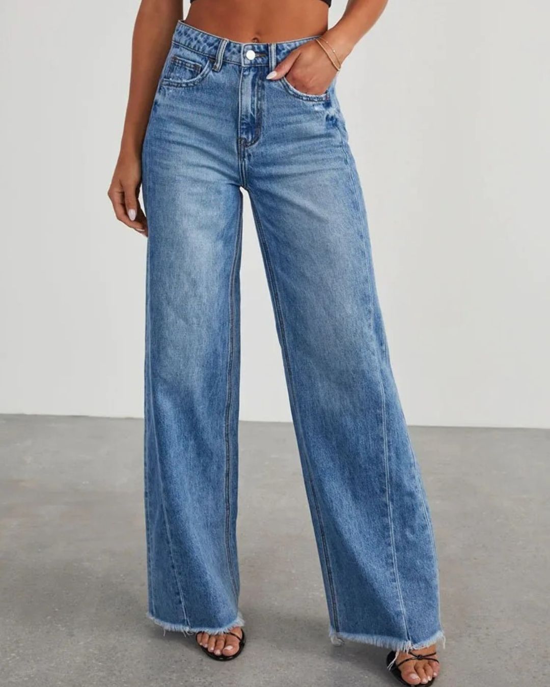 Levoire | Pantalon taille haute en jean pour femme - Bleu Bleu