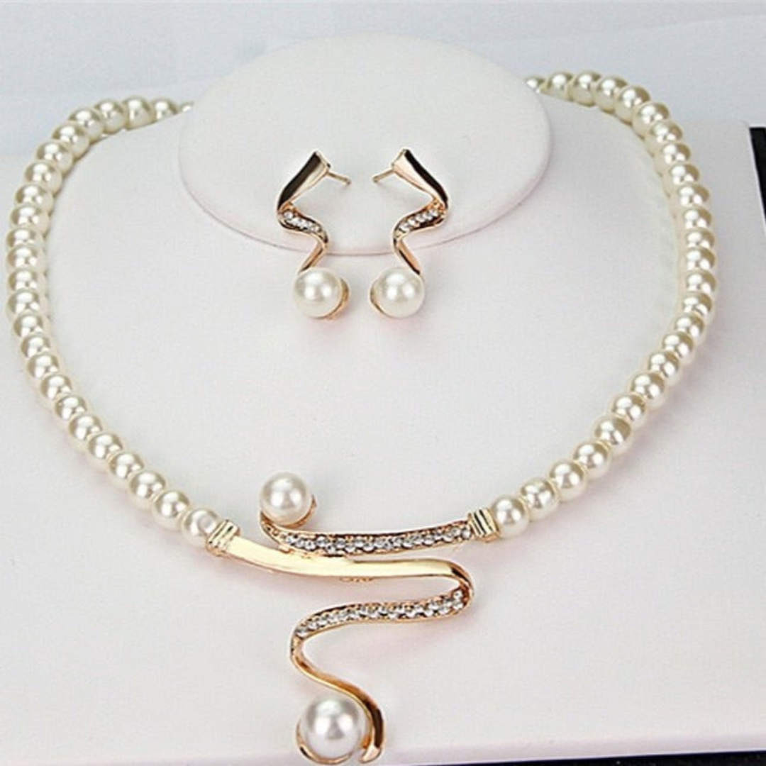 Levoire | Chaîne De Perles Naturelle + Ensemble De Boucles D'Oreilles En Or
