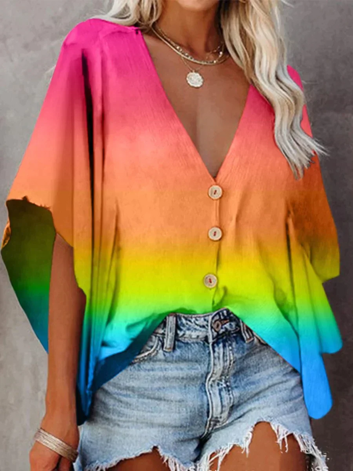 Levoire | Chic Robe Chemise FR Femmes Manches Courtes Arc-en-ciel