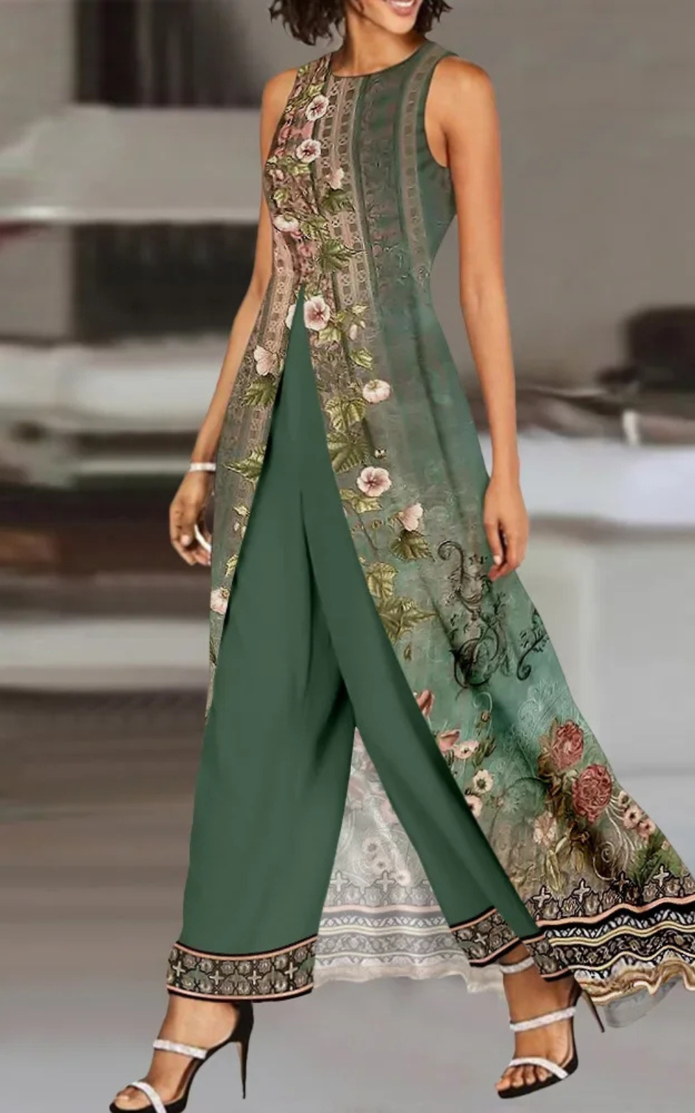 Levoire | Vert Élégance Bohème Pantalons Unique Touche Florale Vert