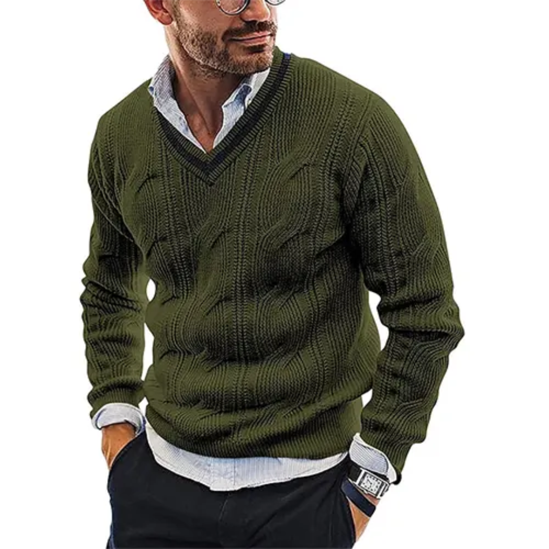 Levoire | Pull à col en V chaud pour hommes Olive vert
