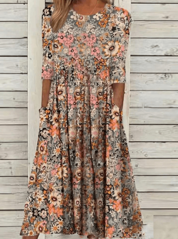 Levoire | Robe d'été pour femmes à fleurs Robe confortable pour femmes Beige