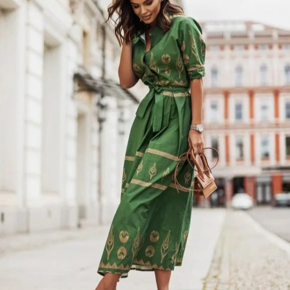 Levoire | Robe Midi D'Été Avec Un Motif Unique Pour Un Look Frais Vert
