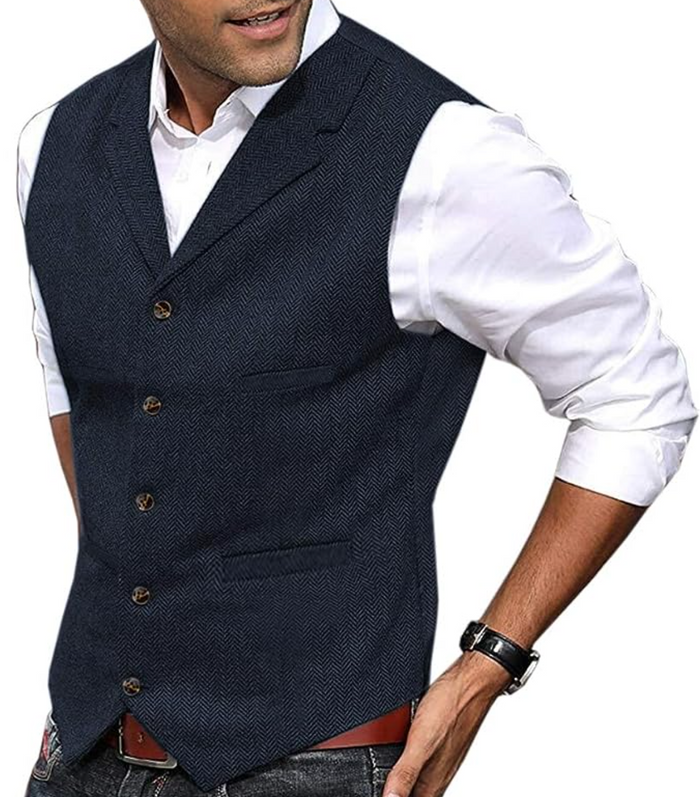 Levoire | Veste Classique Pour Hommes Avec Fermeture À Bouton Bleu Fonce