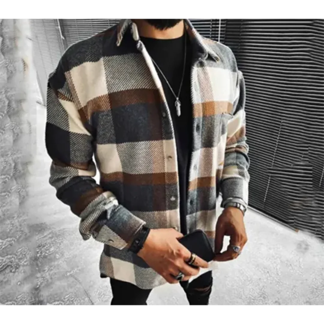 Levoire | Chemise à boutons à carreaux à manches longues Braun