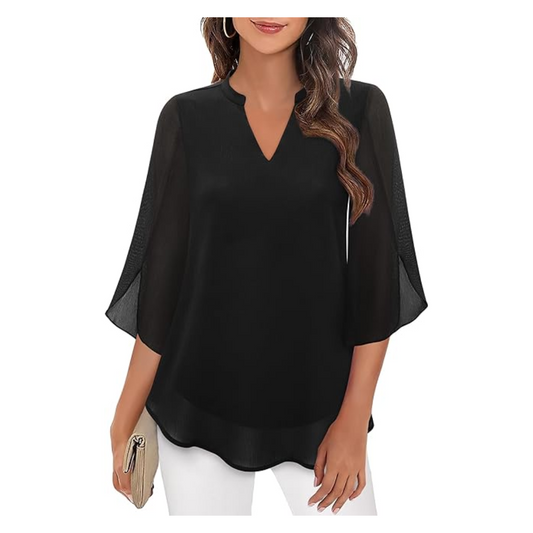 Levoire | Chemise Ample À Manches Fendues Pour - Femmes - Col En V Noir