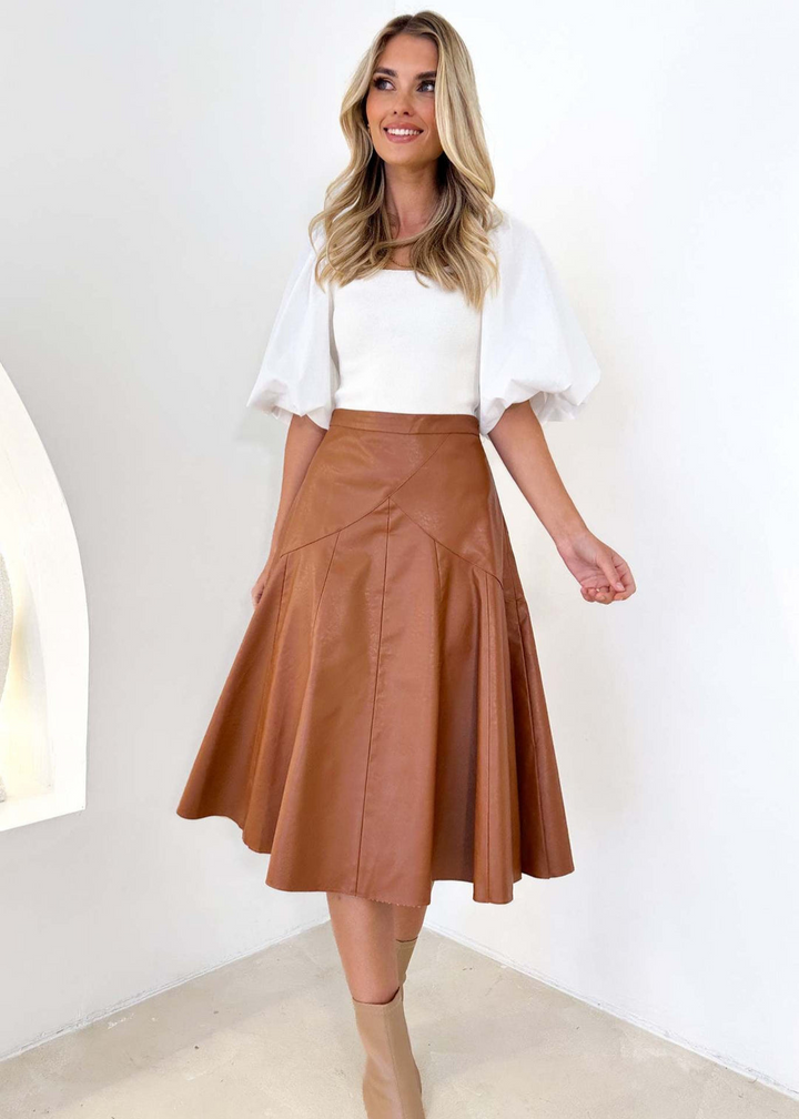 Levoire | Jupe midi taille haute classique Élégante jupe classique pour femmes Khaki