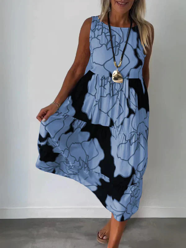 Levoire | Robe Sans Manches Imprimée Bleu