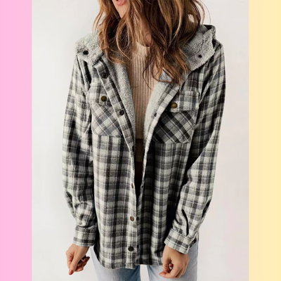 Levoire | Carreaux Manteau Capuche Gris