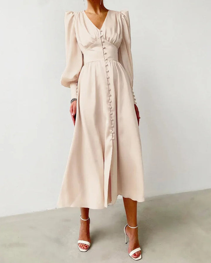 Levoire | Robe Maxi en Soie Décolleté en V pour Femmes Beige
