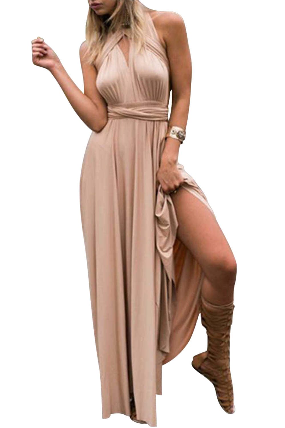 Levoire | Robe dos nu avec fente avant Robe de bal longue pas chère Champagne
