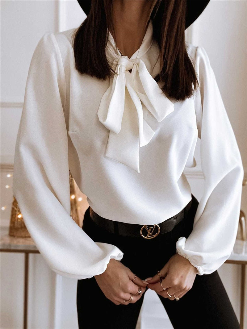 Levoire | Blouse classique pour femmes avec nœud Blouse élégante pour femmes Top Blanc