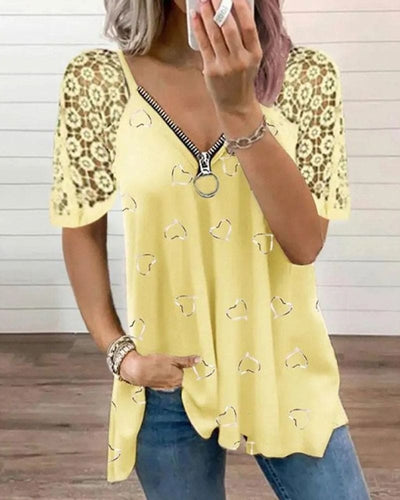 Levoire | Blouse Avec Cœurs Et Manches En Dentelle Avec Fermeture Éclair