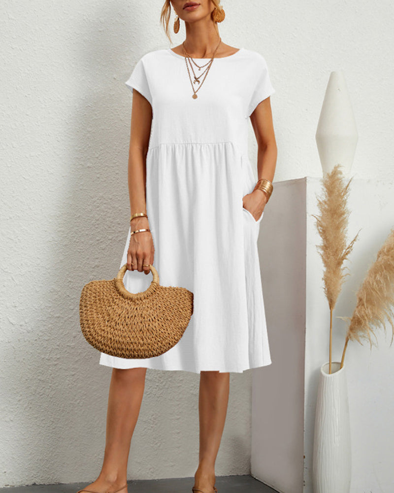 Levoire | Robe Midi À Col Rond Avec Poches Blanc