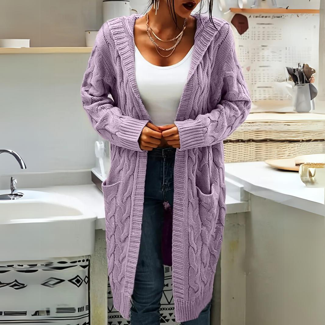 Levoire | Veste À Capuche En Tricot Grande Taille Confortable Lilas