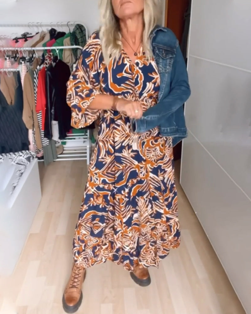 Levoire | Robe Avec Col V Imprimé Orange