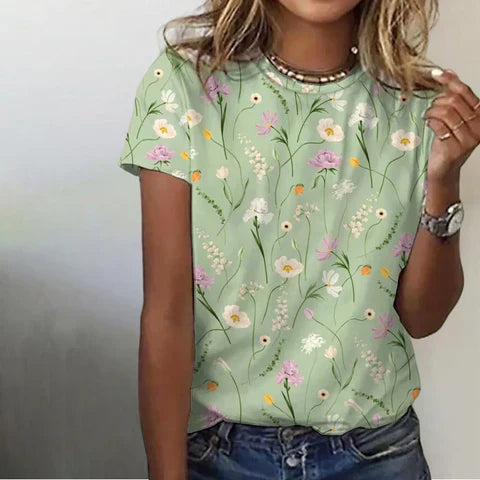 Levoire | Chemise À Fleurs Vertes Pour Femmes Elara Blanc