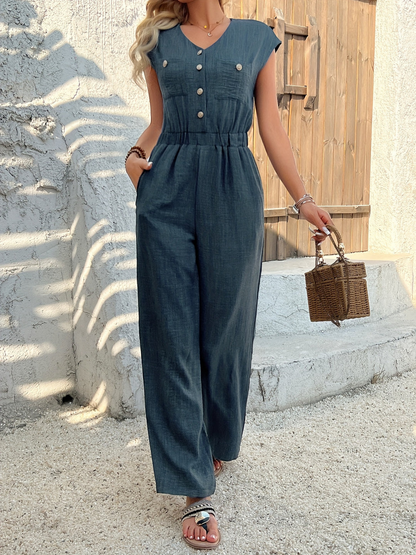 Levoire | Femme Combinaison Élegante À Encolure En V Avec Taille Haute Pour Femmes Bleu marine