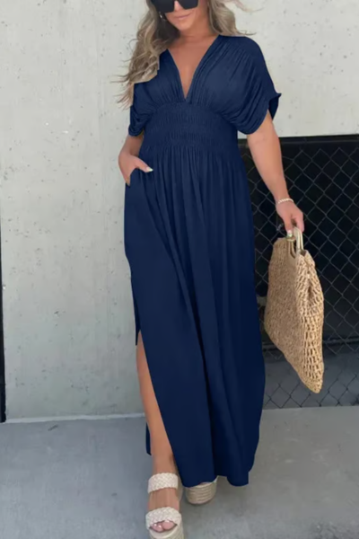 Levoire | Fente En V Maxi Robe Marine bleu
