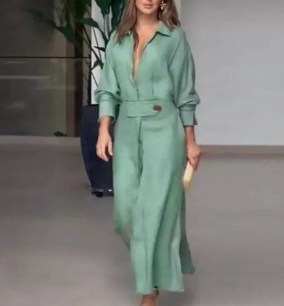 Levoire | Robe Élégante À Manches Longues Pour Femmes Avec Fente Latérale Laver