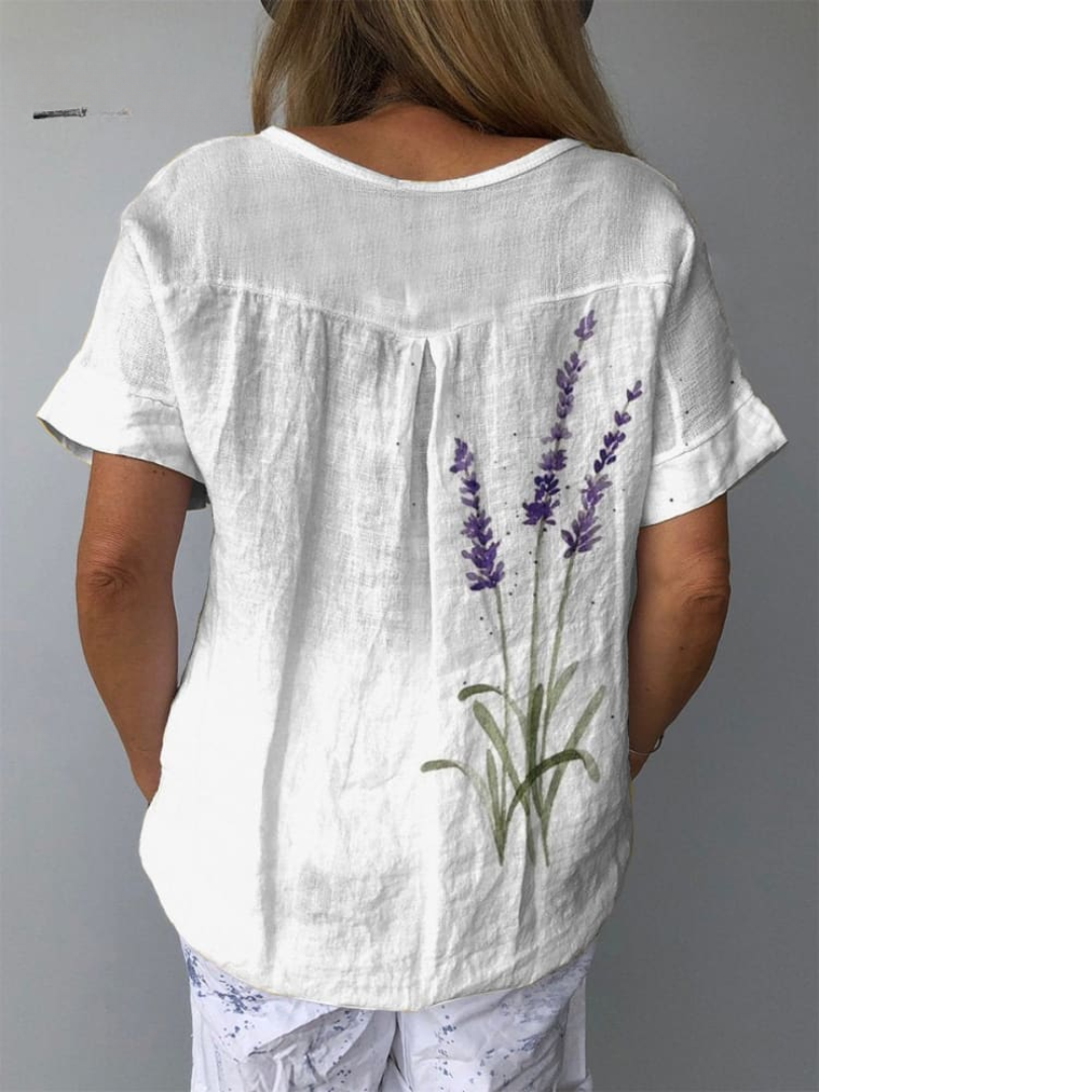 Levoire | Aquarelle-Lavande-Fleurs T-Shirt De Loisirs Imprimé