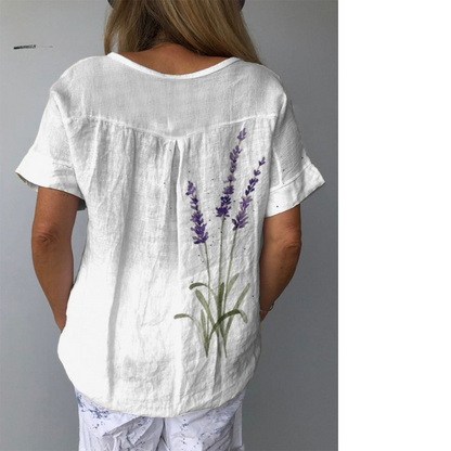 Levoire | Aquarelle-Lavande-Fleurs T-Shirt De Loisirs Imprimé