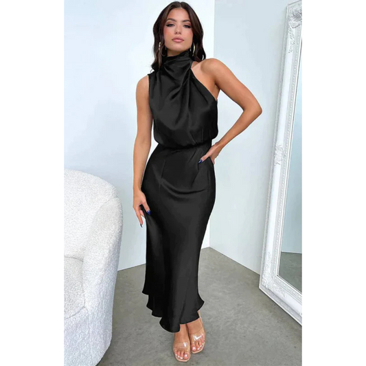 Levoire | Robe D'Invité De Mariage Sans Manches À Col Licou Pour - Femmes - Maxi Noir