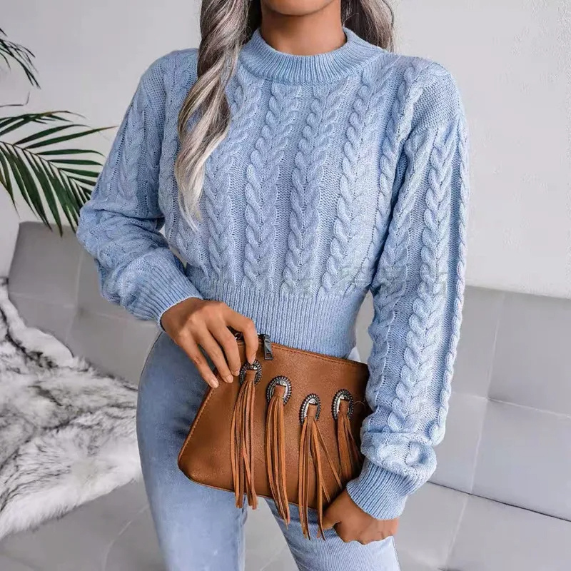 Levoire | Pull à col en V pour femmes Pull court à encolure décontractée, Pull de loisirs Bleu