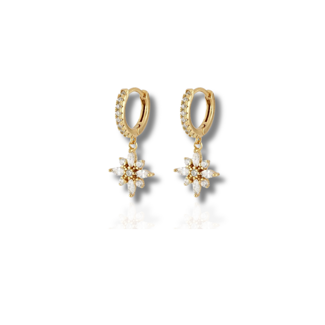 Levoire | Or Cristaux De Fleurs Boucles D'Oreilles Or 21mm