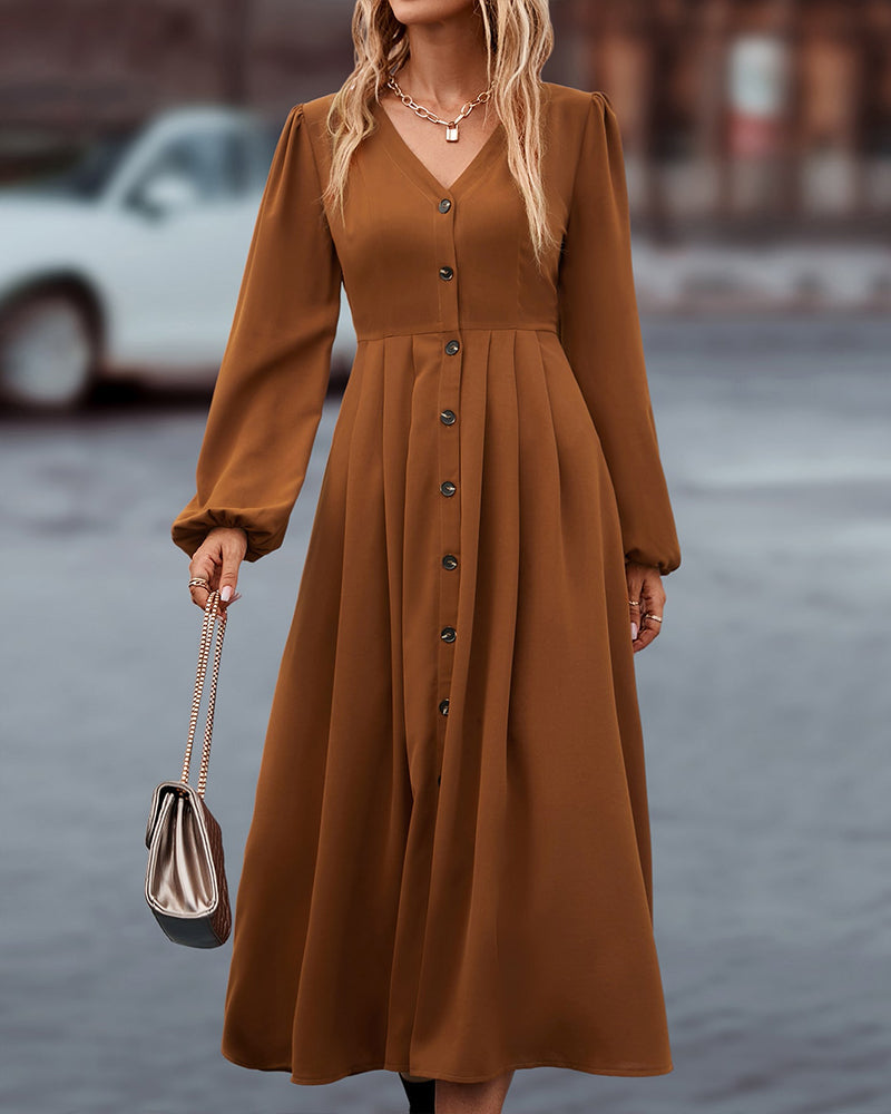 Levoire | Robe Midi D'Automne Avec Manches Longues Et Détails De Boutons Braun
