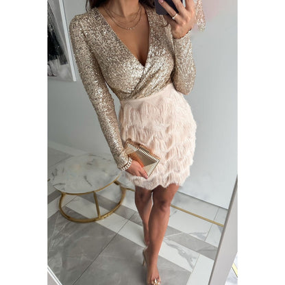 Levoire | Robe Avec Patchwork Et Franges Champagne