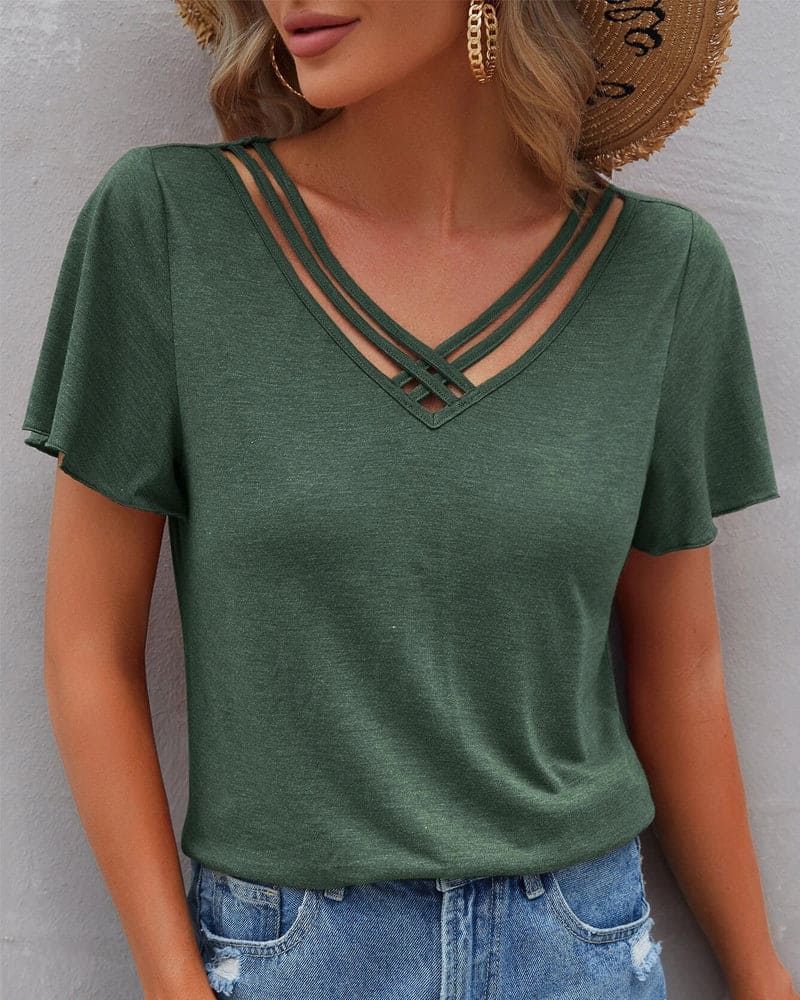 Levoire | T-Shirt Avec Un Décolleté Dans Une Couleur Unie Vert foncé