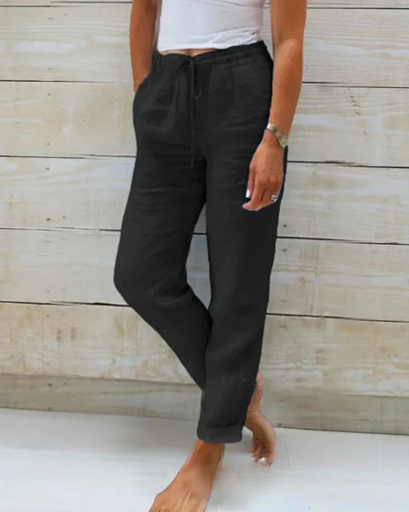Levoire | Pantalon avec élastique à la taille en coton et lin Noir