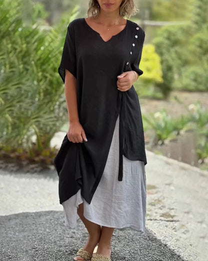 Levoire | Robe asymétrique à manches courtes et décolleté en V Noir