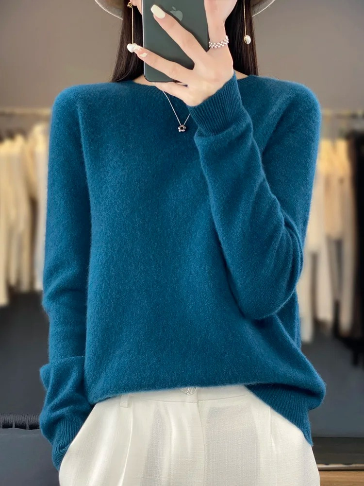 Levoire | Cachemire Pull Femme Col Rond Doux Et Élégant Pull-over Bleu foncé