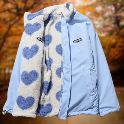 Levoire | Veste chaude double-face à cœurs Azzurro
