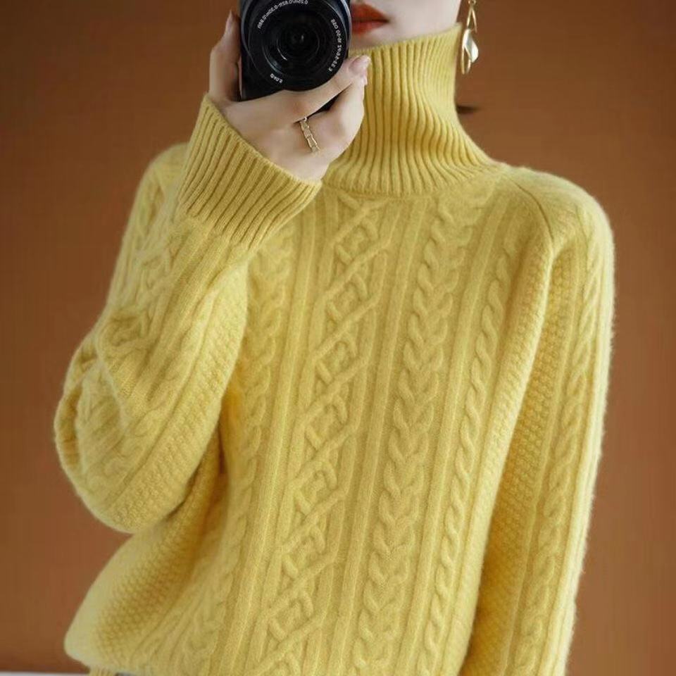 Levoire | Pull En Maille Chaud Pour Femmes | Col Roulé Jaune taille unique