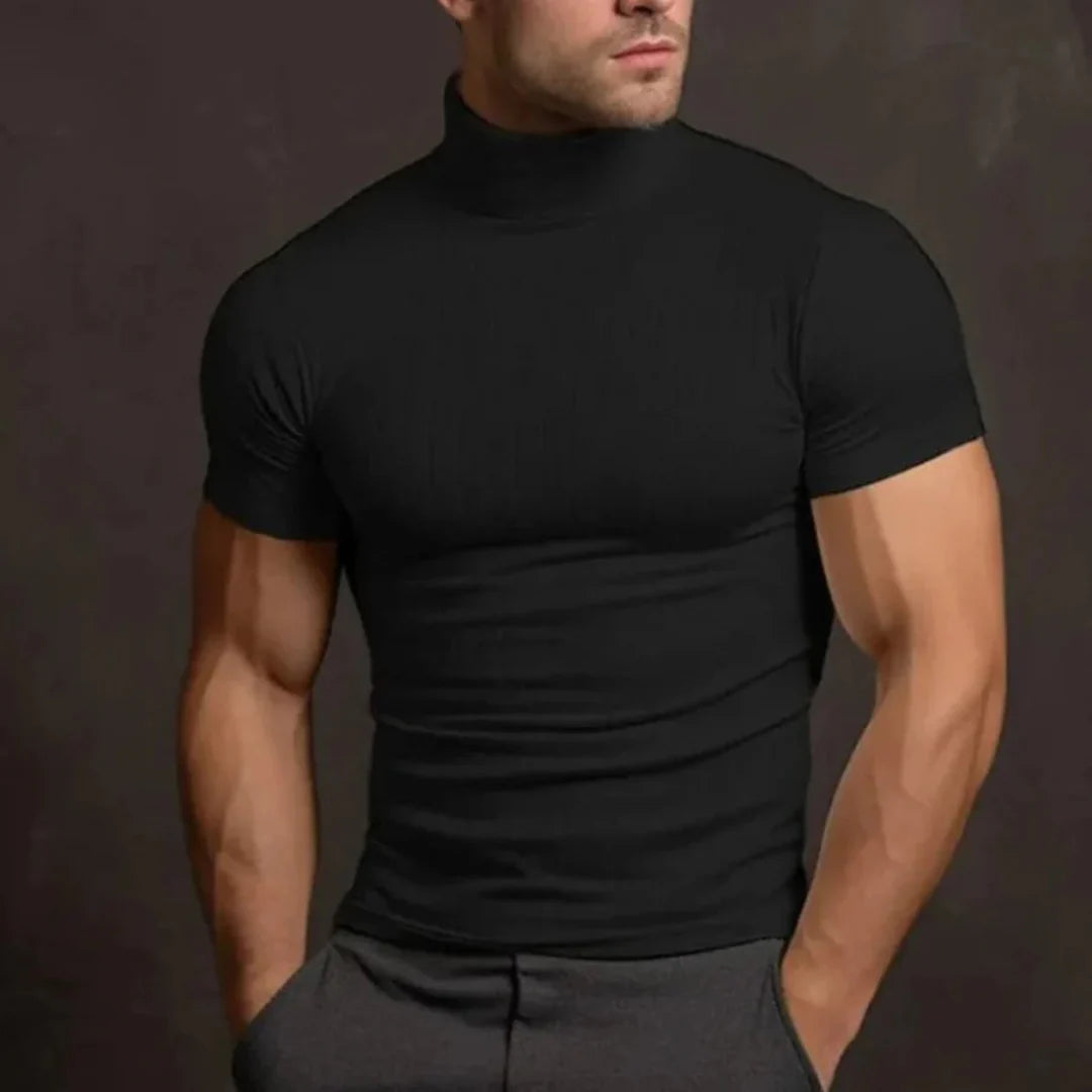 Levoire | T-Shirt Décontracté Avec Col Roulé À Manches Courtes Noir