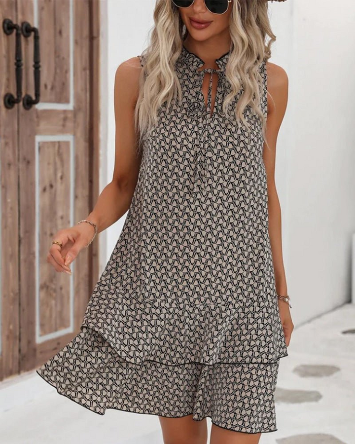 Levoire | Robe d'été mini sans manches avec imprimé à volants pour femmes
