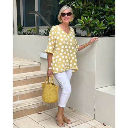 Levoire | Chemisier Élégant À Pois Pour - Femmes - Manches À Volants Jaune Citron